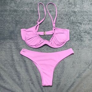 Shein Lavender Ribbed Ruched Underwire Bikini